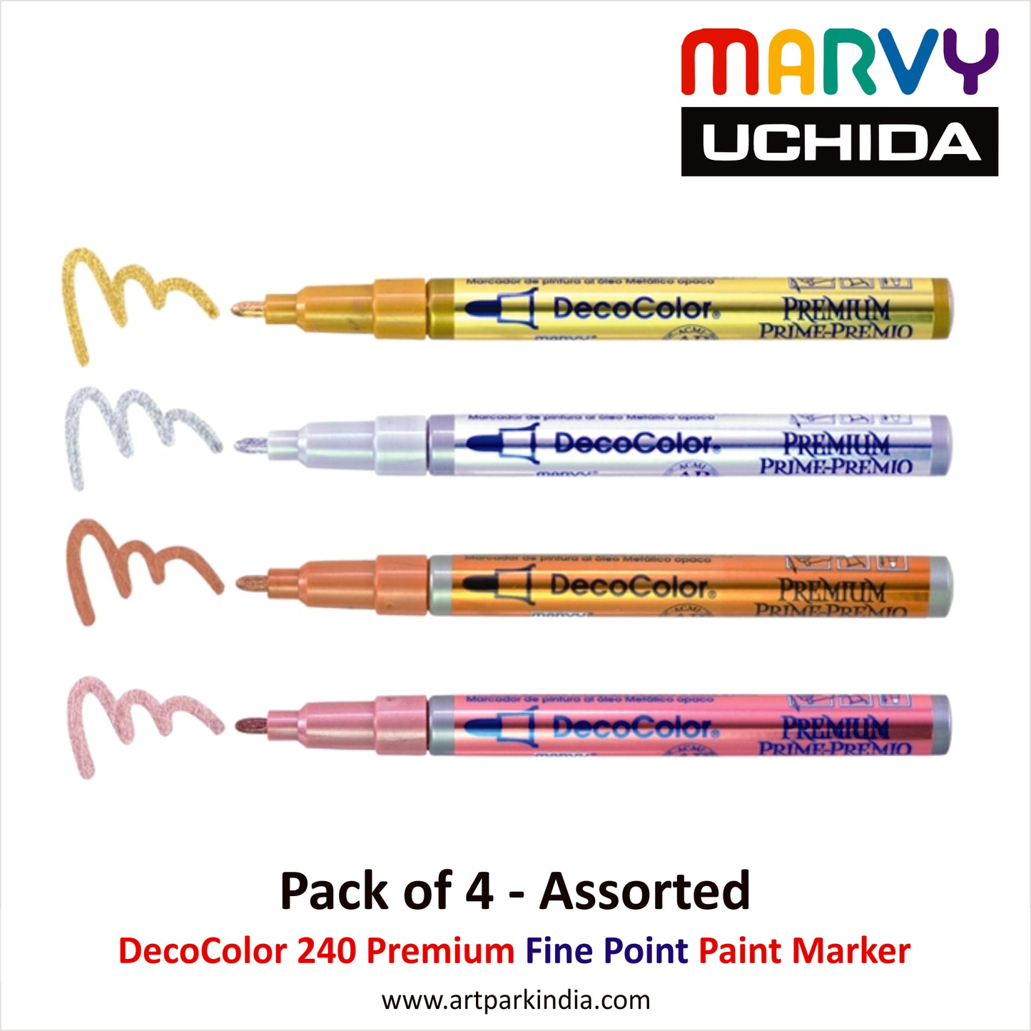 Marvy Uchida 240 Decocolor Premium Fine Point Marker - Assorted 4 Color