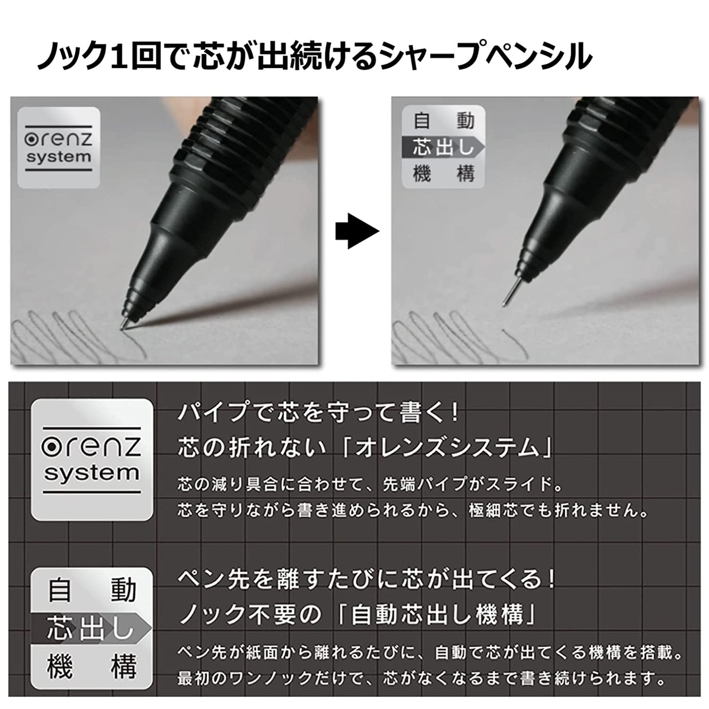 Pentel Orenz Nero 0.3 Mm Mechanical Pencil | Retractable Mechanism | Glossy Metallic Barrel With Silver Trim | Pack Of 1 | Black (PP3003A)