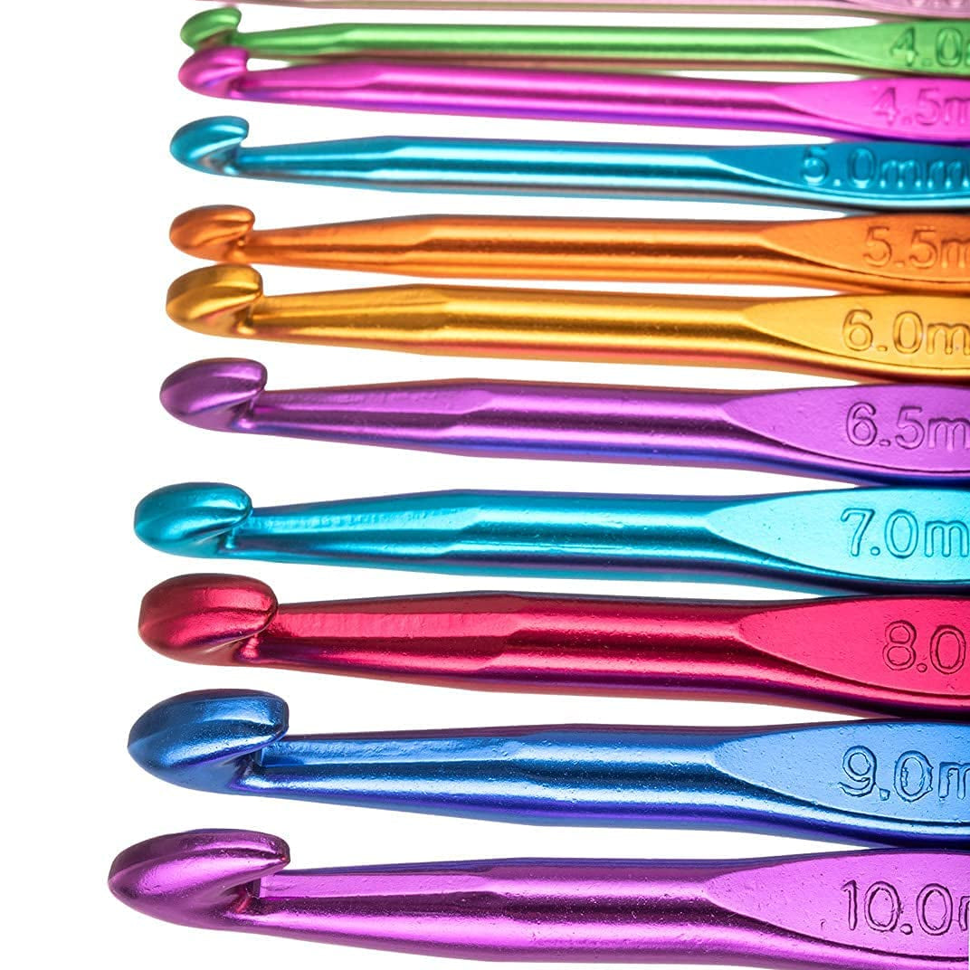 ARTPARK 12pcs Aluminum Metal Crochet Hooks Set, Round Blunt Yarn Knitting Needles Tool Kit, Small to Large 2mm-8mm