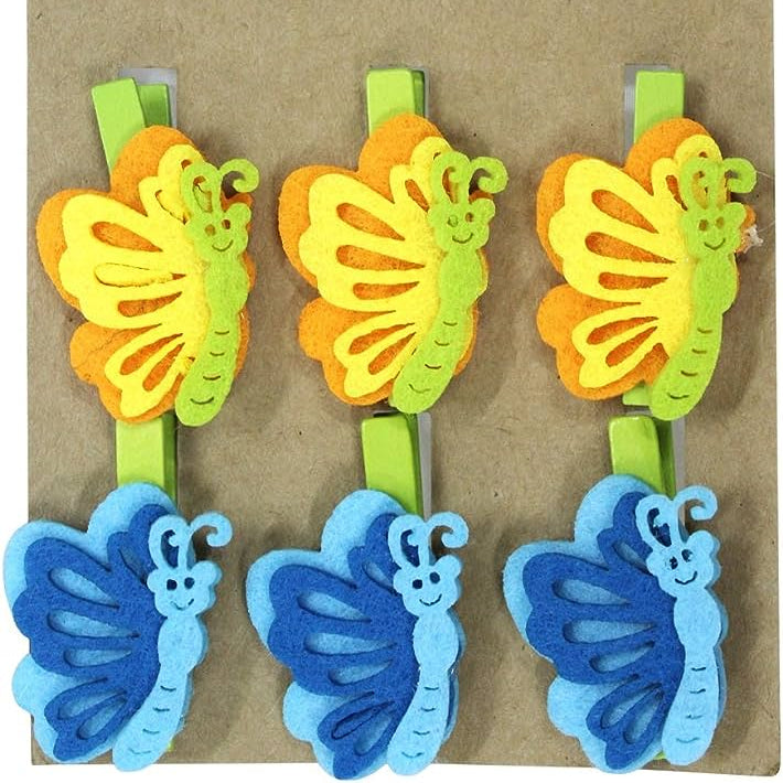 Wooden Clip set of 6 Smiling Butterfly