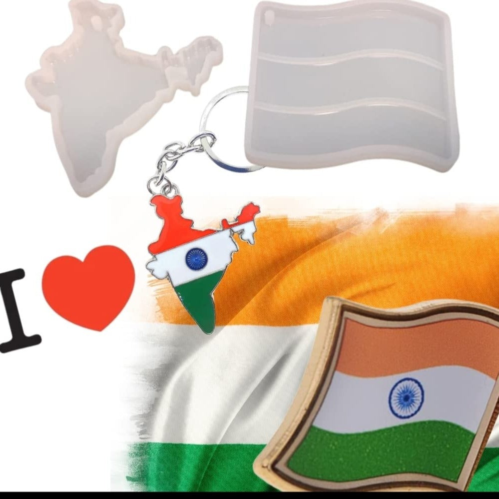 ARTPARK SILICON MOULD INDIA MAP AND FLAG KEYCHAIN SET 07166