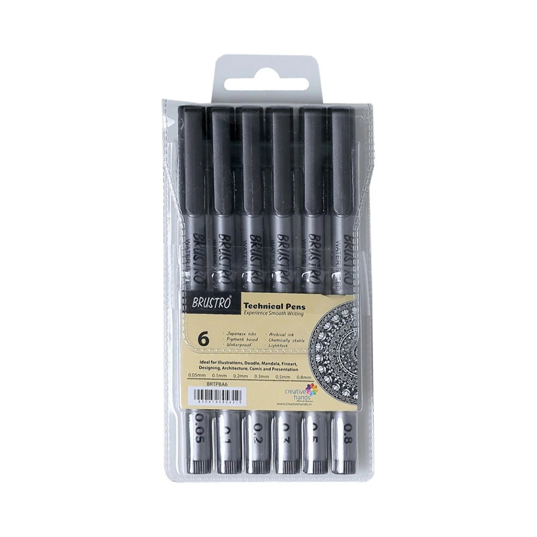 BRUSTRO TECHNICAL PEN BLACK SET OF 6
