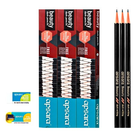 APSARA  BEAUTY DARK PENCIL 10 PCS+SHARPNER+ERASER