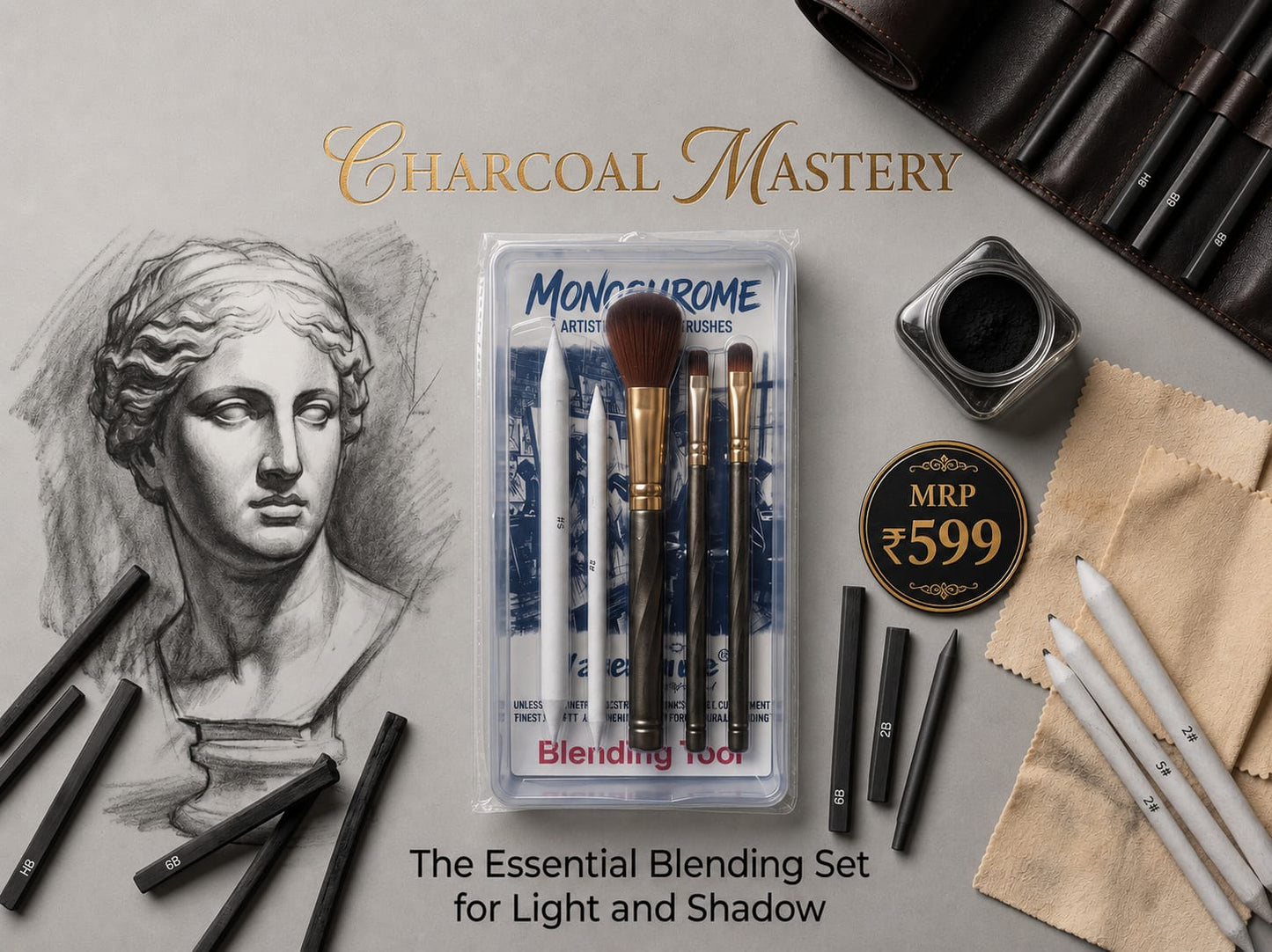 ARTPARK CHARCOAL BRUSH BLENDING SET OF 5
