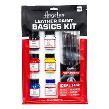 Angelus Leather Paint Basics Kit 6 color + 5-Piece Brush Set