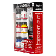 Angelus Leather Paint Basics Kit 6 color + 5-Piece Brush Set