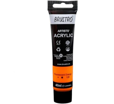 BRUSTRO ACRYLIC TUBE 40ML FLUORESCENT ORANGE 128