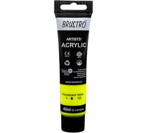 BRUSTRO ACRYLIC TUBE 40ML FLUORESCENT YELLOW 125