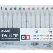 BRUSTRO ALCOHOL MARKER TWIN TIP SET OF 12 BASIC B