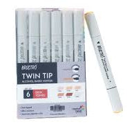 BRUSTRO ALCOHOL MARKER TWIN TIP SKIN TON SET OF 6