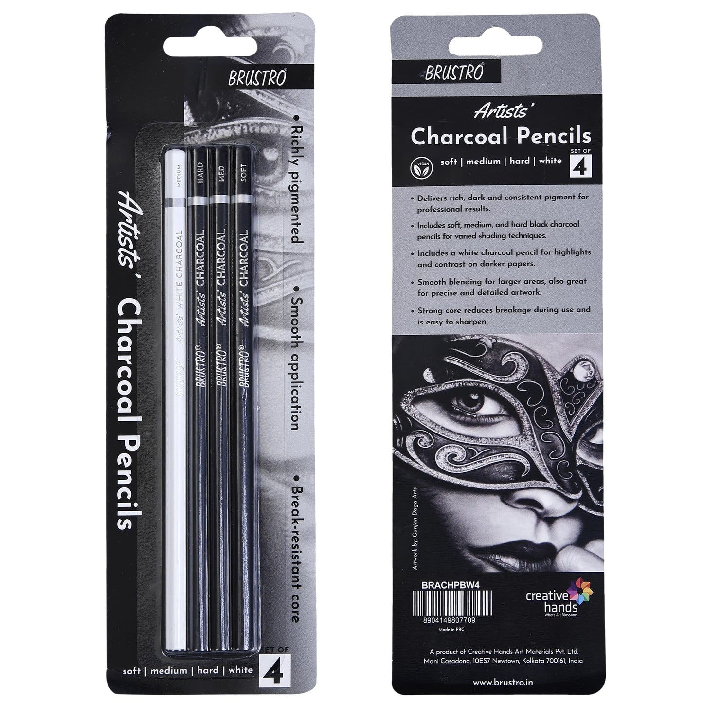 BRUSTRO ARTISTS CHARCOAL PENCIL SET OF 4