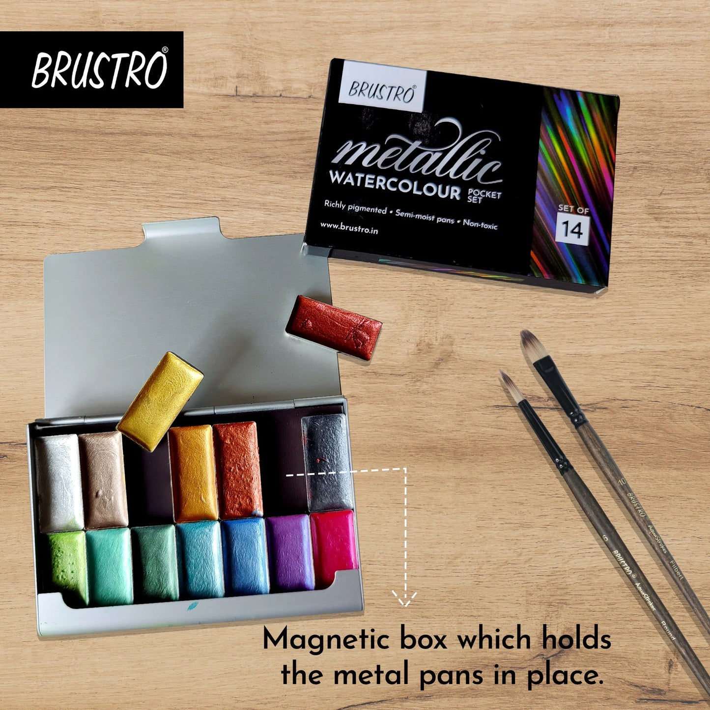 BRUSTRO ARTISTS' METALIC WATERCOLOUR HALF PEN SET OF 14