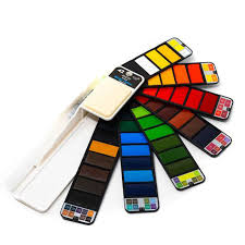 BRUSTRO ARTISTS' WATER COLOUR TRAVEL POCKET SET OF 42