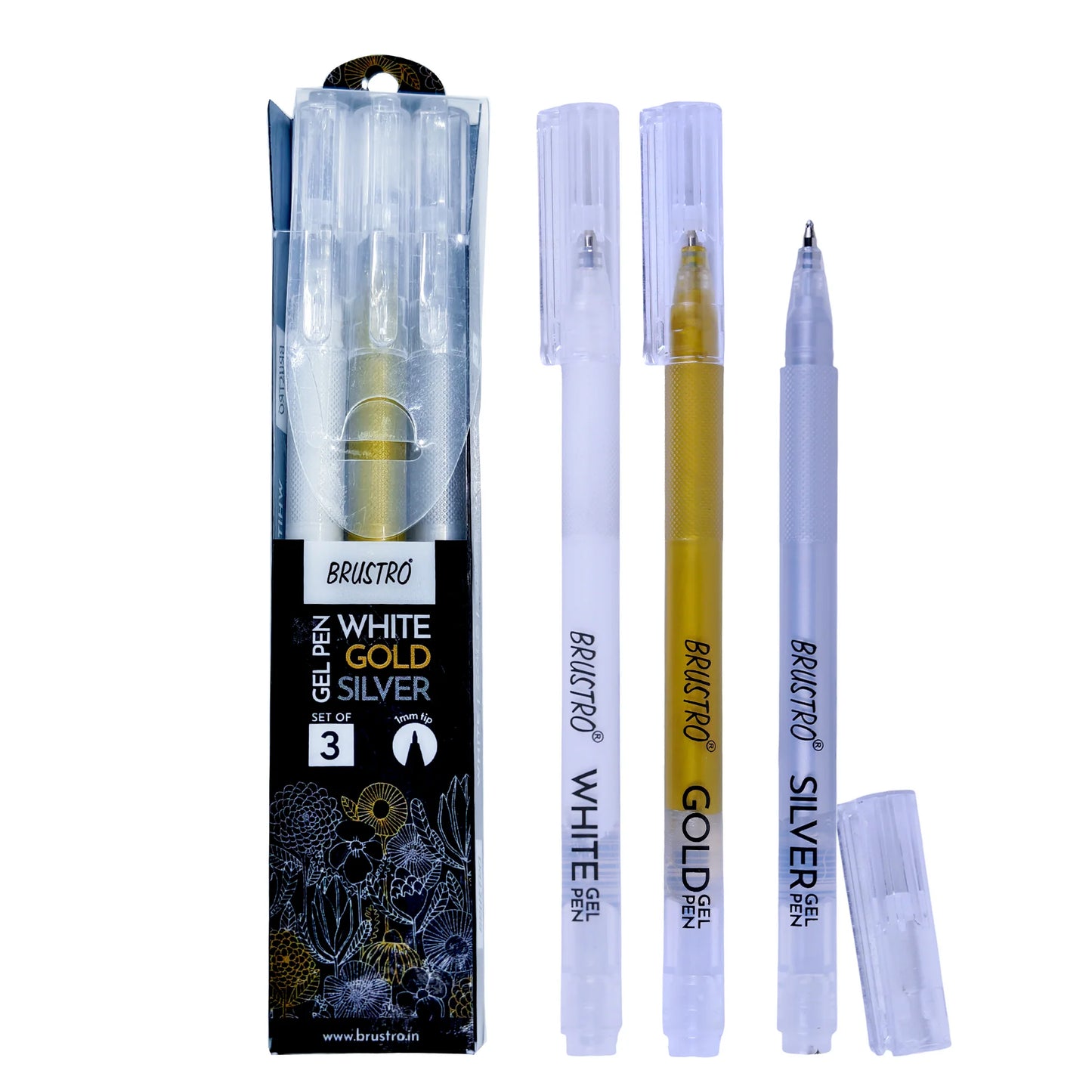 BRUSTRO GEL PEN SET OF 3 ( WHITE-GOLD-SILVER )