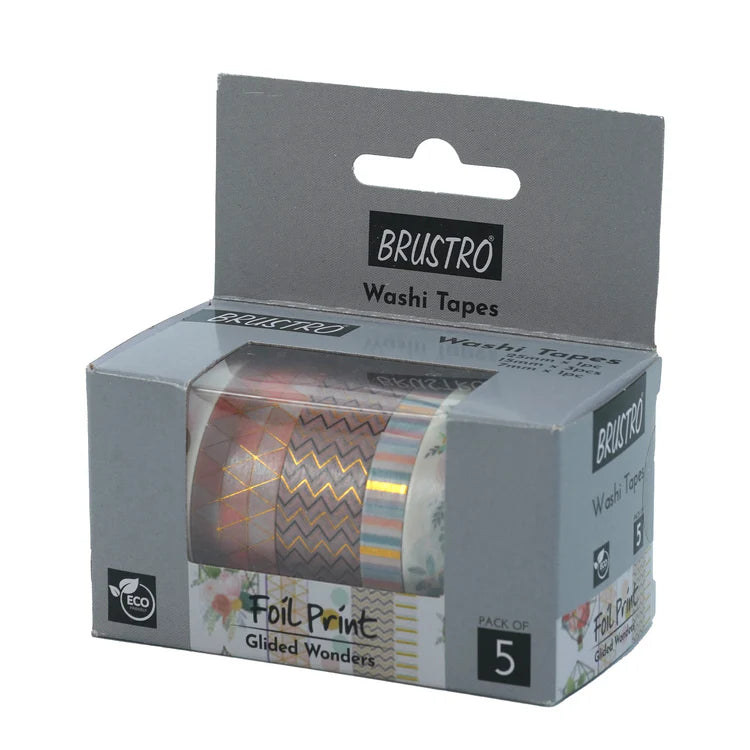 BRUSTRO WASHI TAPE FOIL PRINT SET OF 5