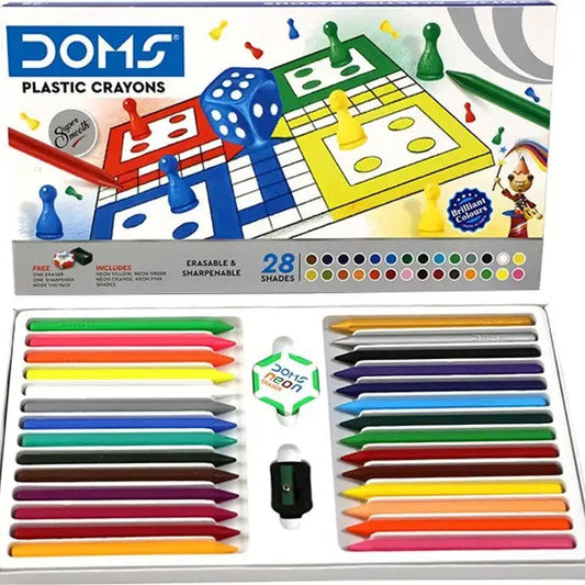 DOMS PLASTIC CRAYONS 28 SHADES BOX PACKING