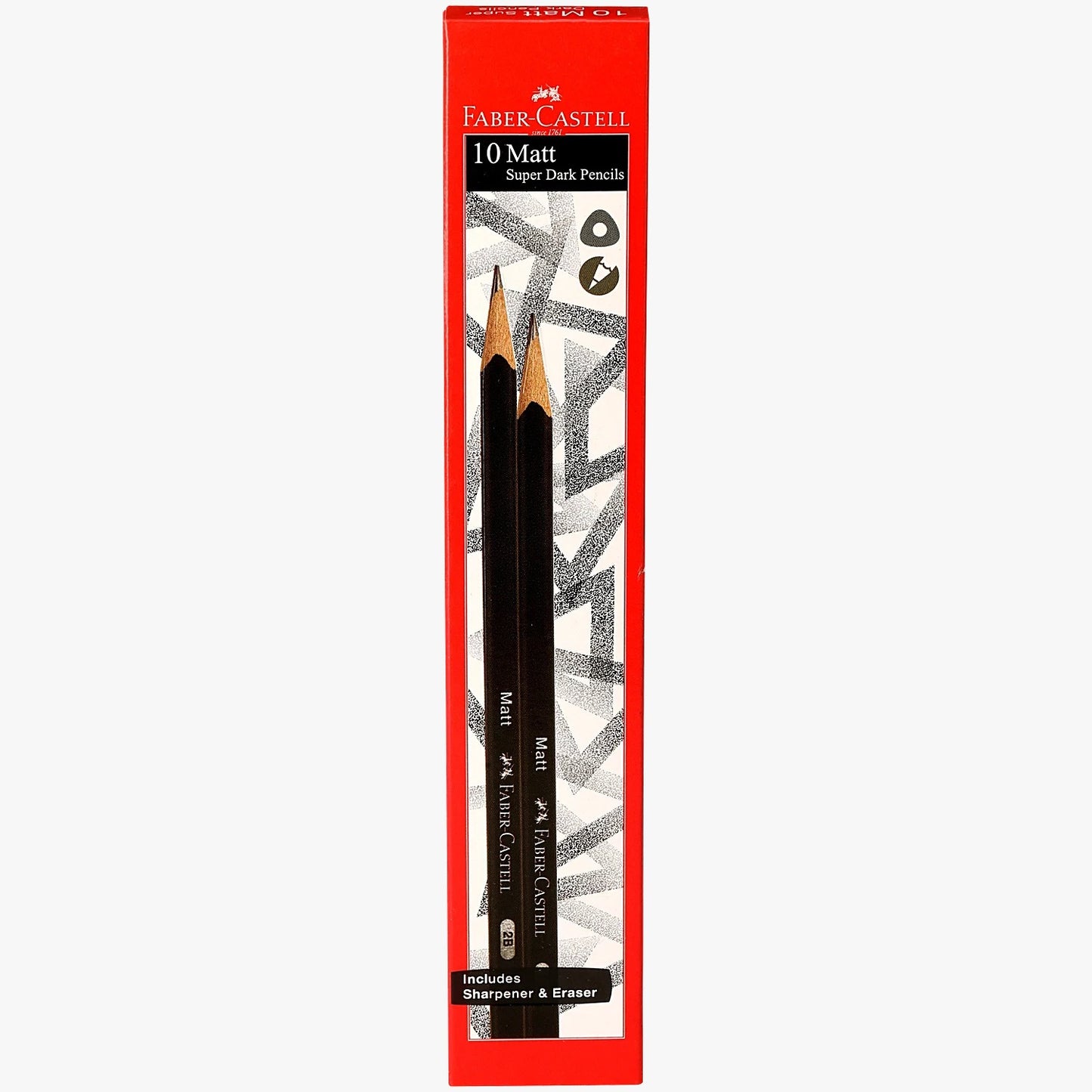 FABER - CASTELL MATT SUPER DARK PENCIL 10PCS + ERASER +SHARPNER