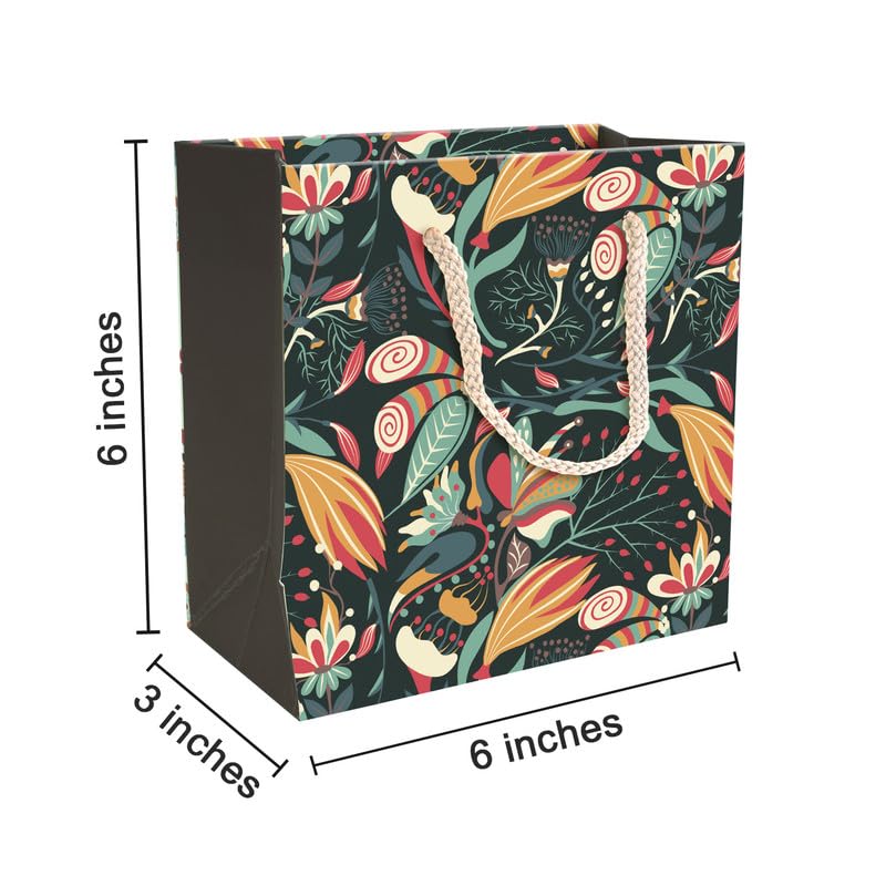 PAPERPEP PAPER BAG PPH-028N 6*6*3 BLACK FLORAL PRINT