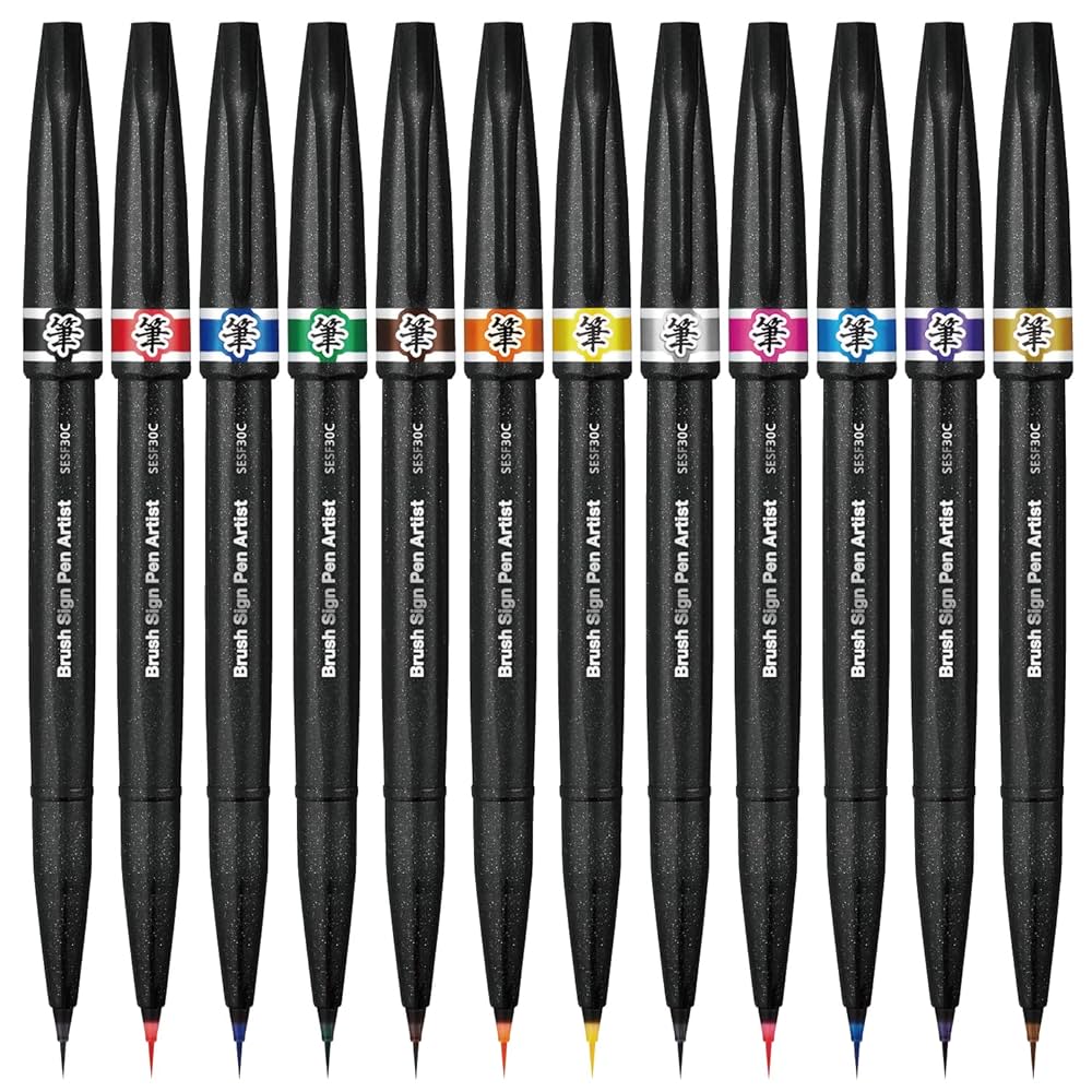 PENTEL BRUSH SIGN PEN ARTIST VIBRANT COLOR SET OF 12