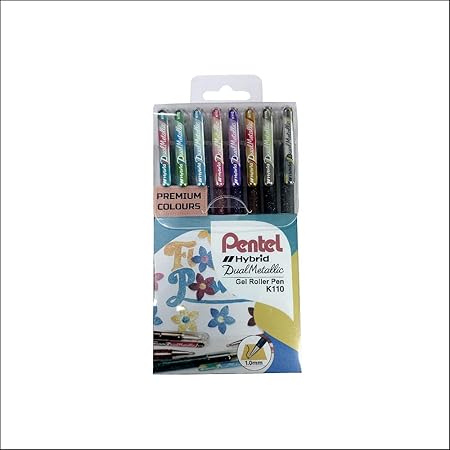 PENTEL K110D DUAL METALLIC GEL ROLLER PEN PREMIUM SET OF 8