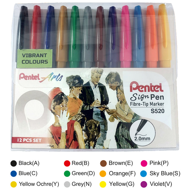 PENTEL S520 SIGN PEN VIBRANT SET OF 12