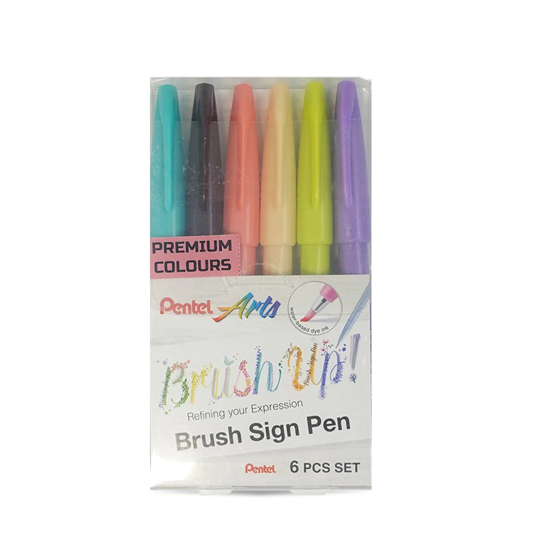 PENTEL SES15C BRUSH SIGN PEN PREMIUM SET OF 6