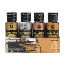 Plaid 7520E 4 Bottle Folkart Treasure Gold Acrylic Craft Paint Set, 2 oz