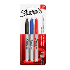 SHARPIE BLACK PEN FINE TIP SET OF 3 COLOUR CARD PACK