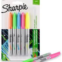 SHARPIE PERM. PEN FINE PEN FINE TIP SET OF 5 NEON COLOUR CARD PACK