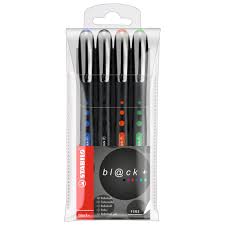 STABILO BLACK MEDIUM 4 COLOUR SET ROLLER PEN
