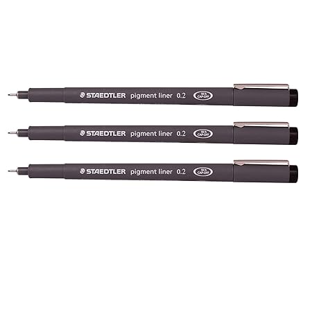 STAEDTLER PIGMENT LINER BLACK 0.2MM pack of 3