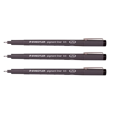 STAEDTLER PIGMENT LINER BLACK 0.5MM pack of 3