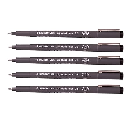 STAEDTLER PIGMENT LINER BLACK 0.8MM pack of 5