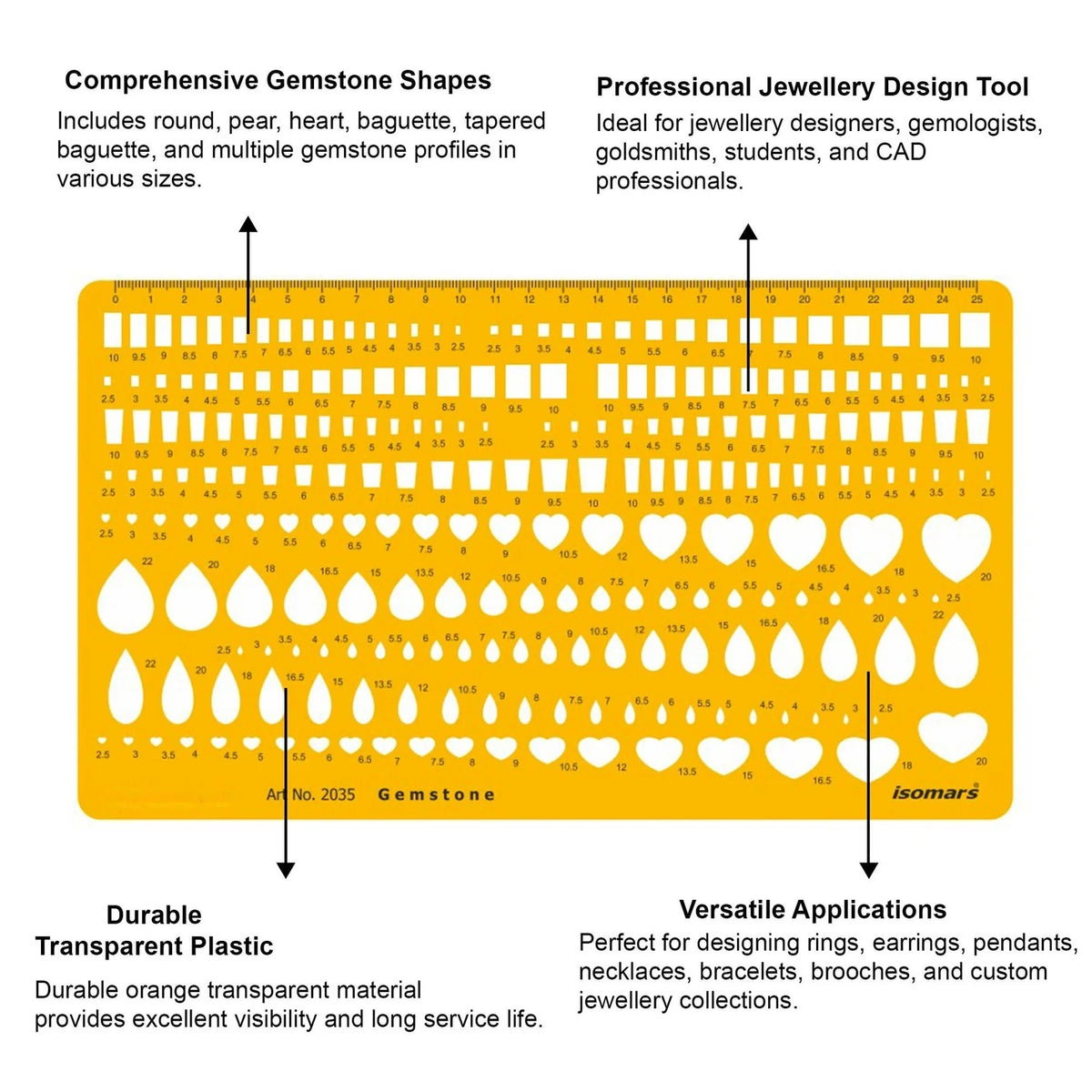 Isomars Gemstone Template Stencil for Jewellery Design & Stone Sizing 2035