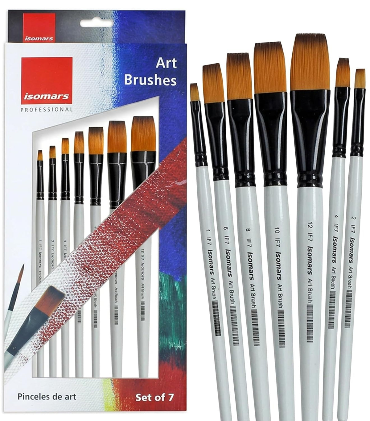 Isomars Professional Flat Paint Brush Set of 7 Synthetic Bristles PBF7