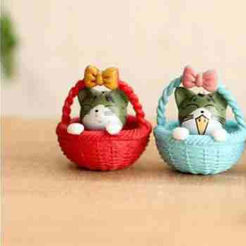 Artpark Miniature Kitty In The Round Basket APM59