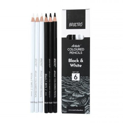 BRUSTRO COLOURED PENCILS BLACK & WHITE SET OF 6