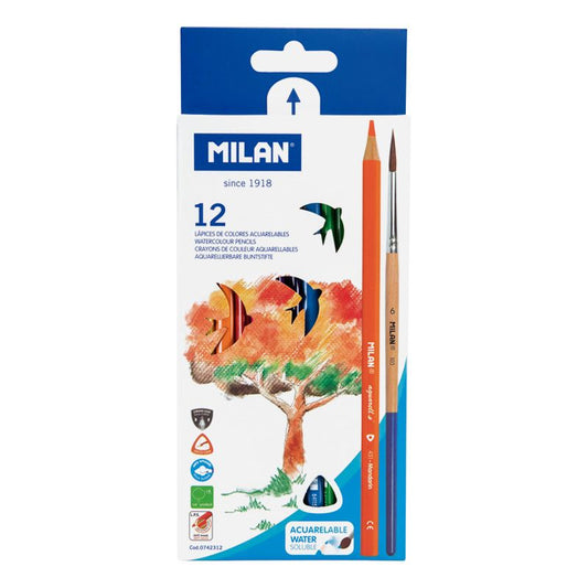 Milan water soluble colour pencils with paintbrush SET OF 12
