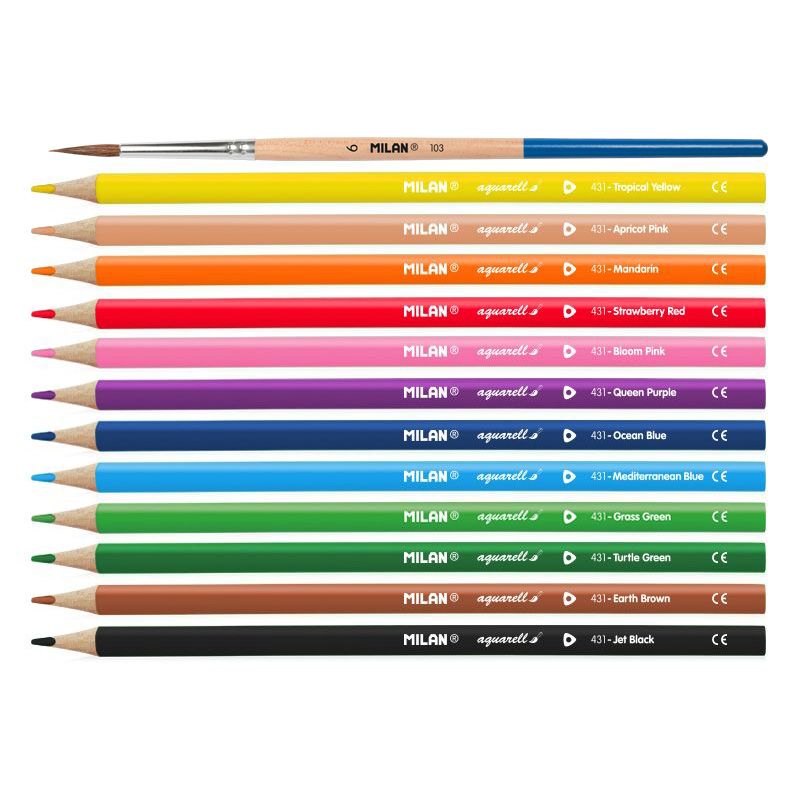 Milan water soluble colour pencils with paintbrush SET OF 12