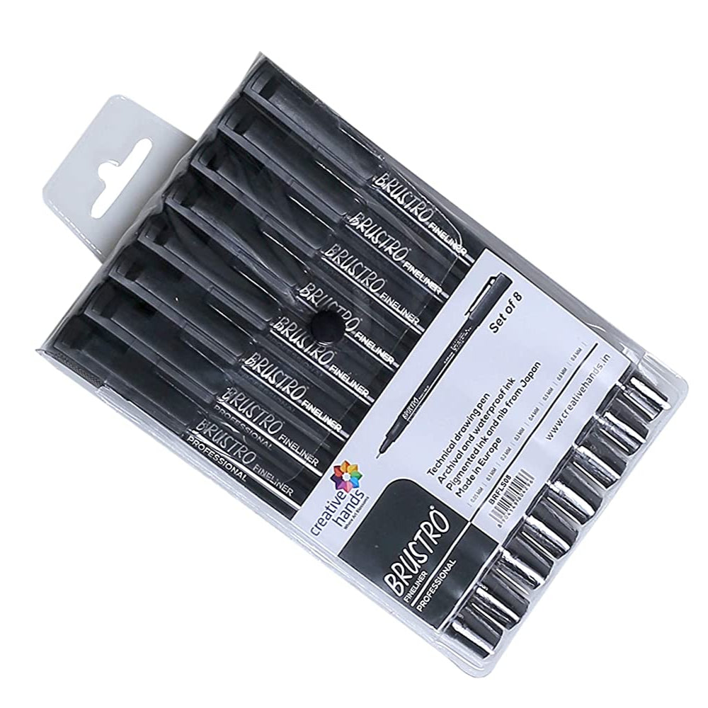 BRUSTRO PROFESSIONAL FINELINER BLACK SET OF 8