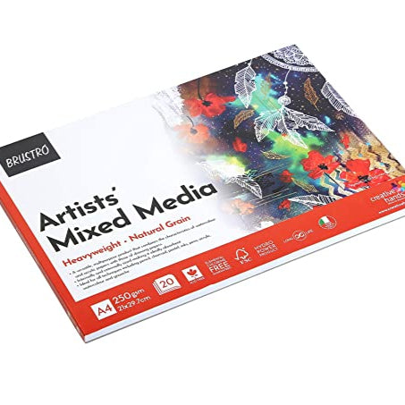 BRUSTRO MIXEDMEDIA GLUED PAD 250GSM A4