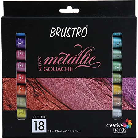 BRUSTRO METALIC GOUACHE COLOUR 12ML SET OF 18