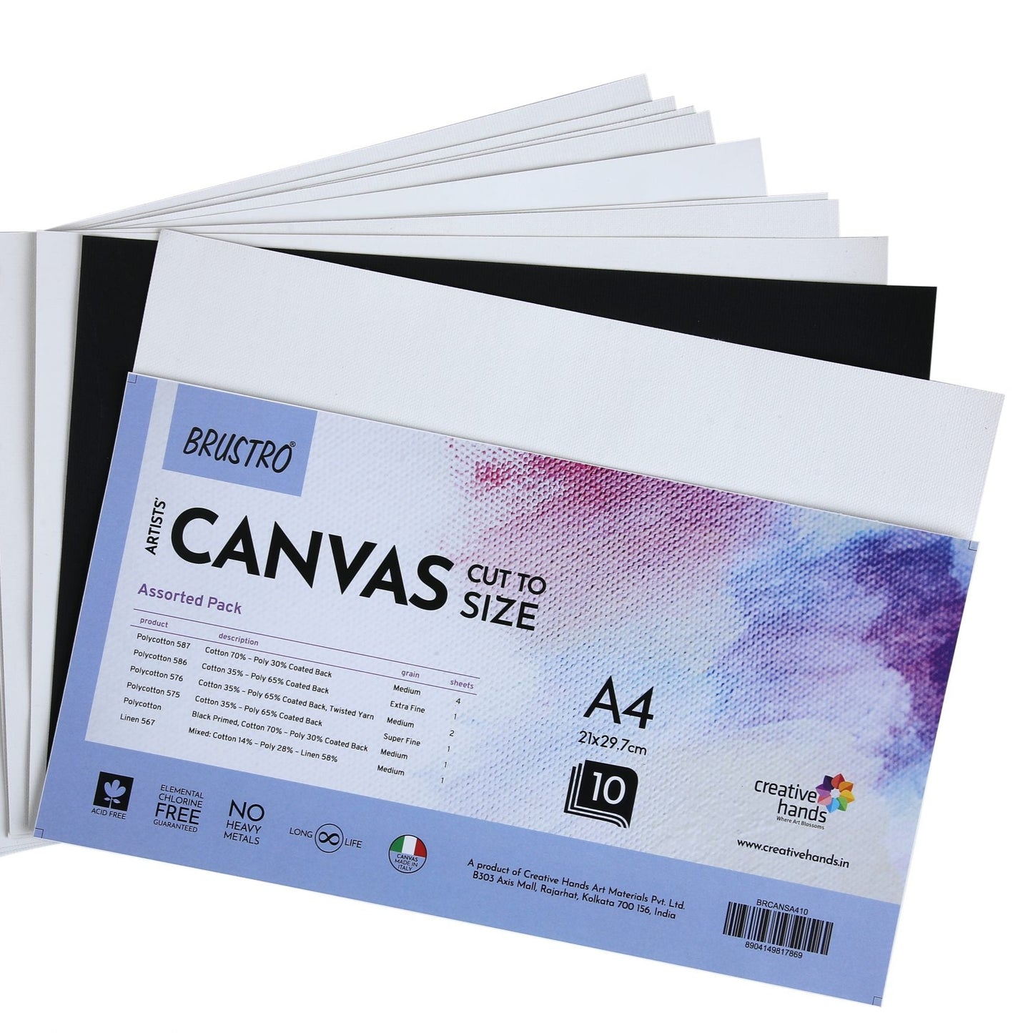 BRUSTRO CANVAS CUT TO SIZE ASSORTED PACK A4