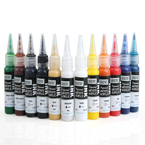 BRUSTRO PROFESSIONAL ACRYLIC INK SET OF 12 20ML