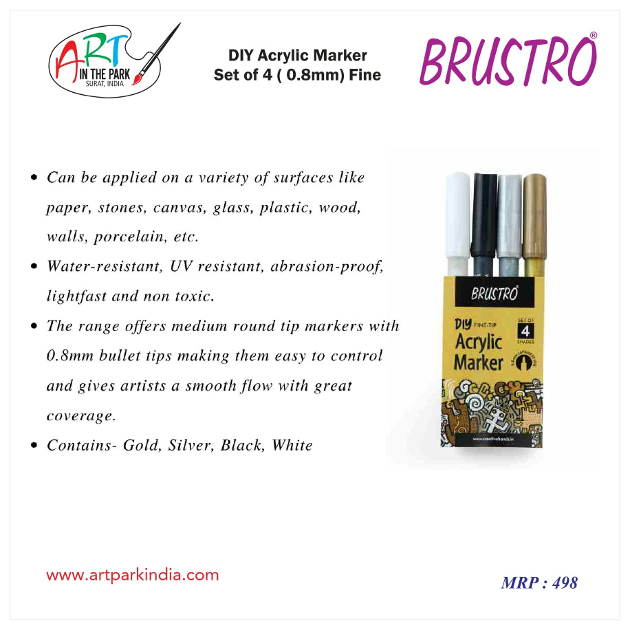 Brustro Acrylic (DIY) Fine Tip Marker Set of 12 - Basic 0.8MM