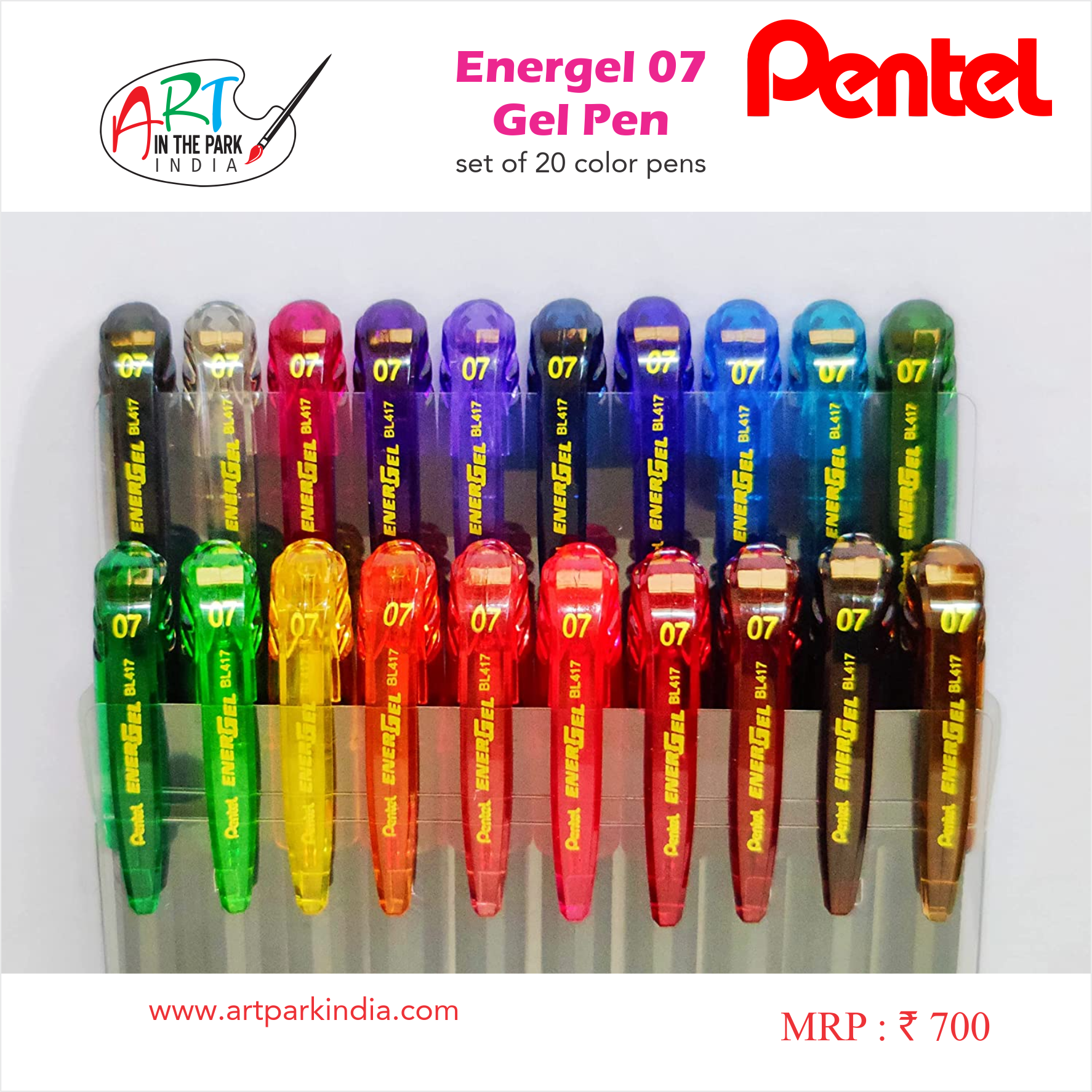 Pentel Energel Gel Pen 07 (set of 20 color pens) – Artparkindia
