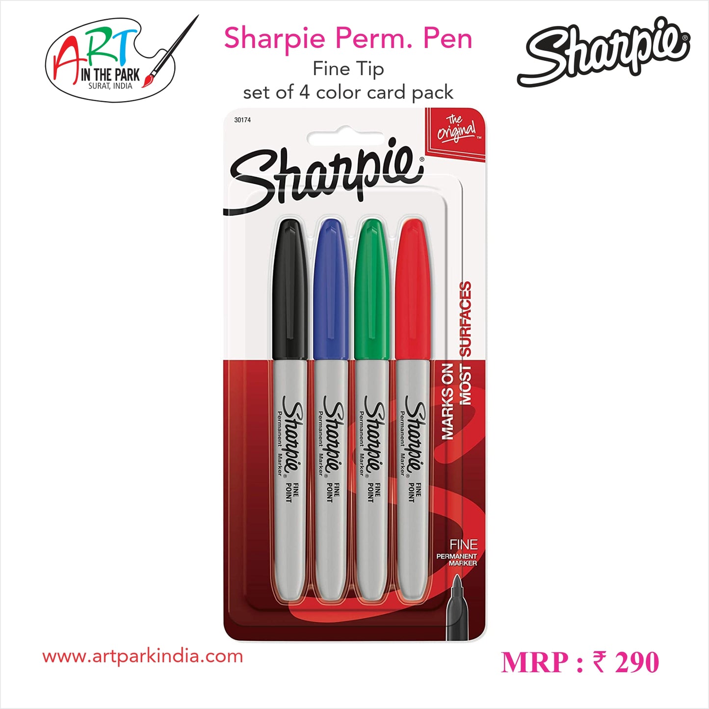 SHARPIE PERM. PEN FINE PEN FINE TIP SET OF 4 COLOUR CARD PACK