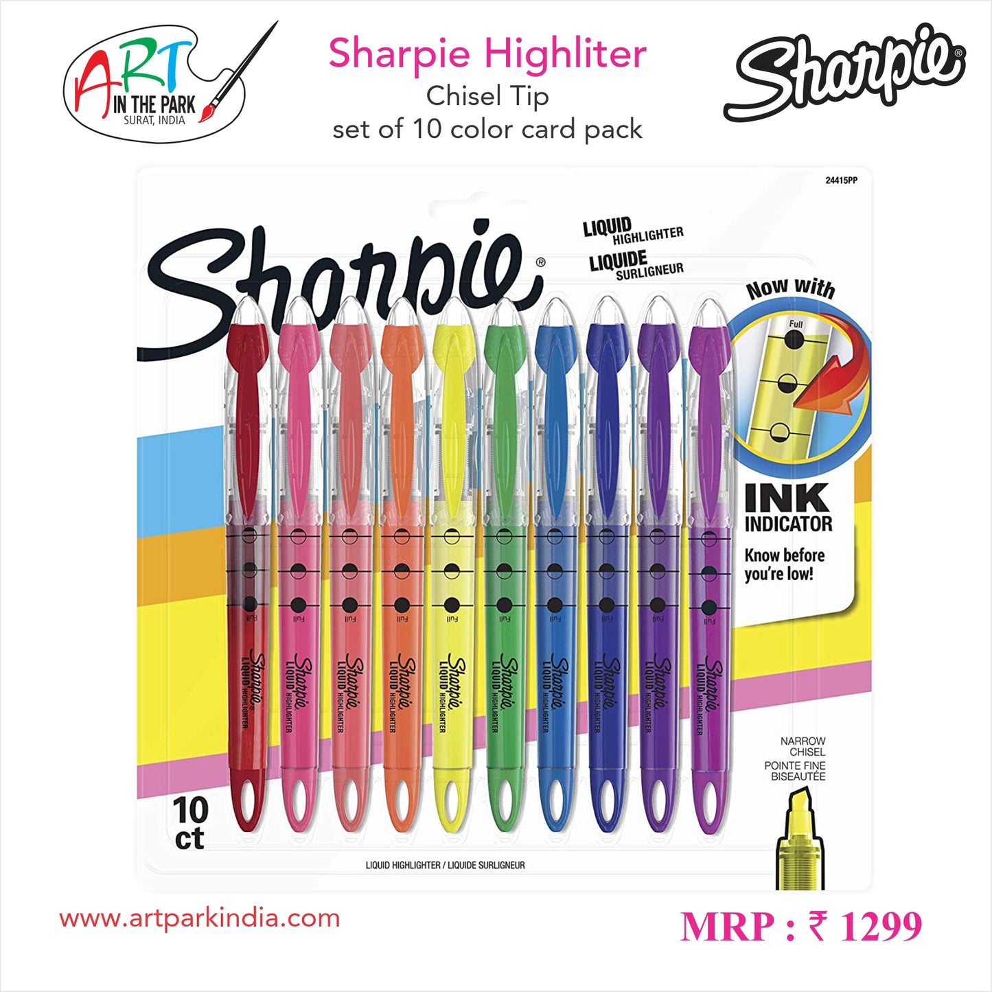 SHARPIE HIGHLIGHTER CHISEL TIP SET OF 10 COLOUR CARD PACK