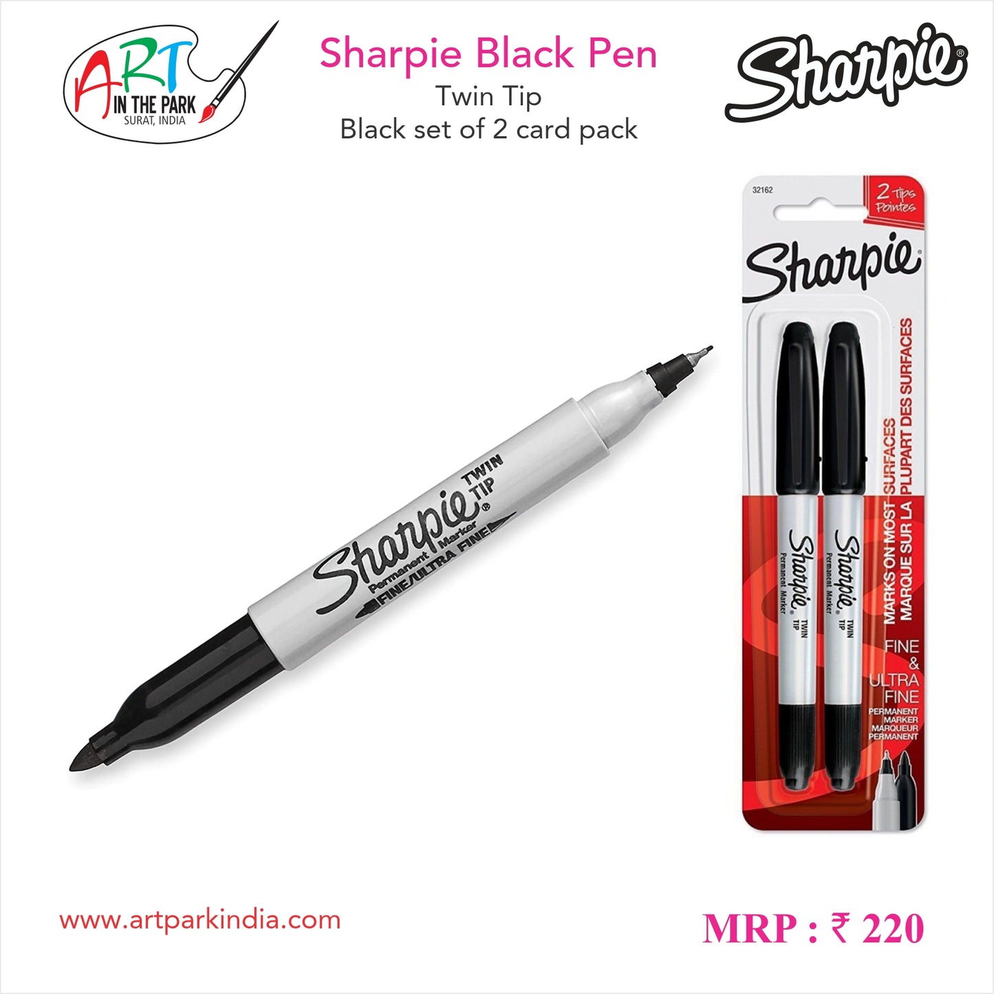 SHARPIE BLACK PEN TWIN TIP SET OF 2 CARD PACK