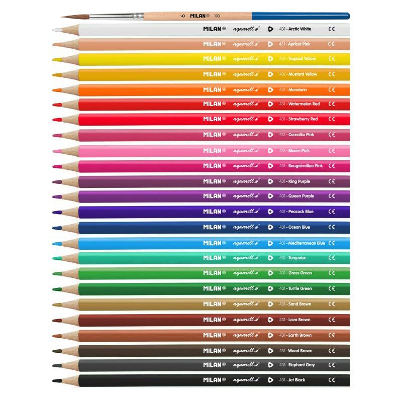 Milan water soluble colour pencils with paintbrush